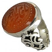 انگشتر نقره عقیق یمنی نارنجی پرتقالی لوکس مردانه دست ساز [یا فاطمه الزهرا]
